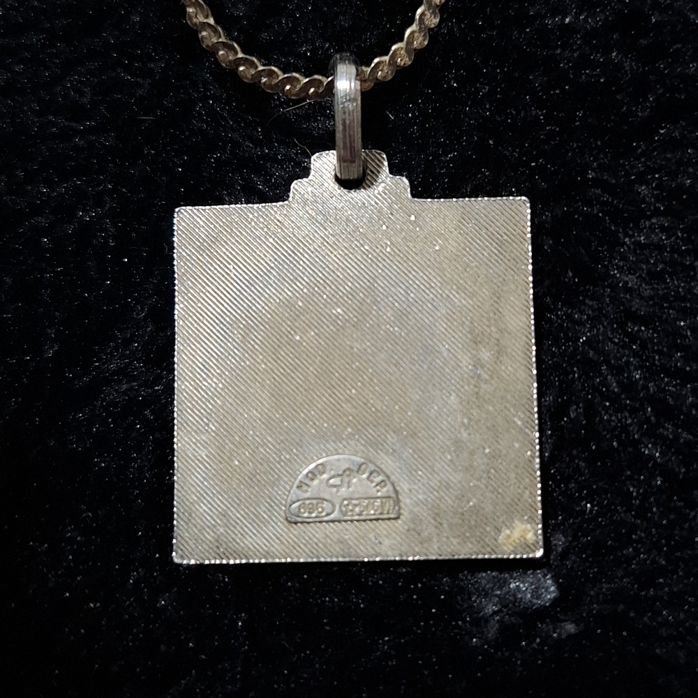 🛐Vintage 925 Sterling Silver Blue Enamel Italy Water Well Pendant Necklace - Picture 6 of 10